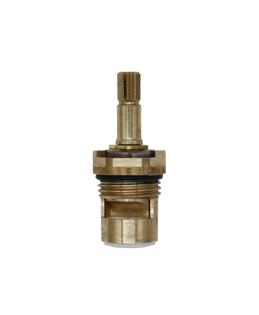 Bright brass cartridge with metal clip black oring white ceramic discs and white bottom washer.