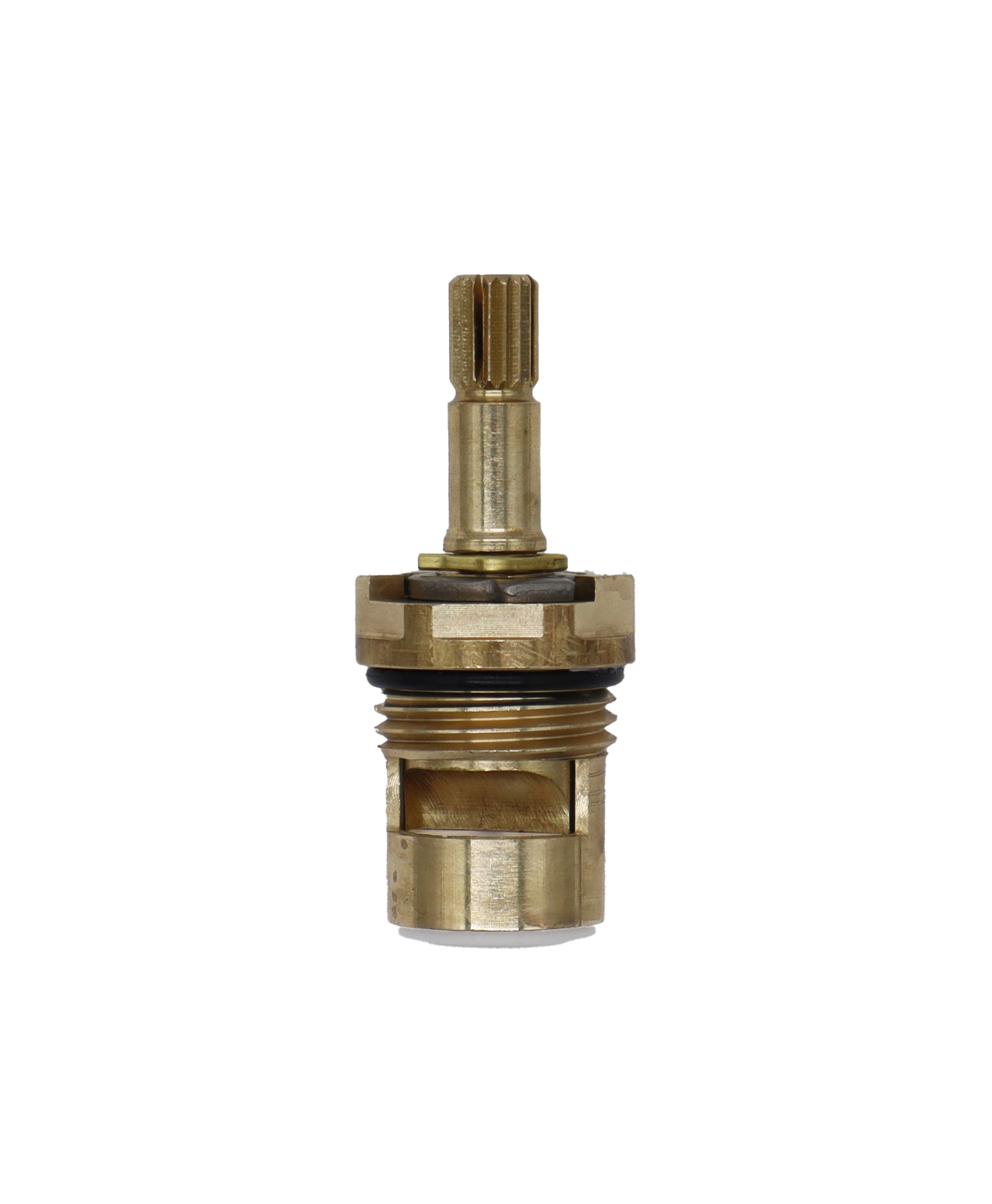 Bright brass cartridge with metal clip black oring white ceramic discs and white bottom washer.