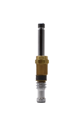 Polished chrome stem with brass bonnet nut brass washers black packing and black bottom washer.