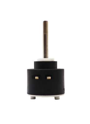 Black and white plastic cartridgw with metal joystick handle connection with blue rubber seals.
