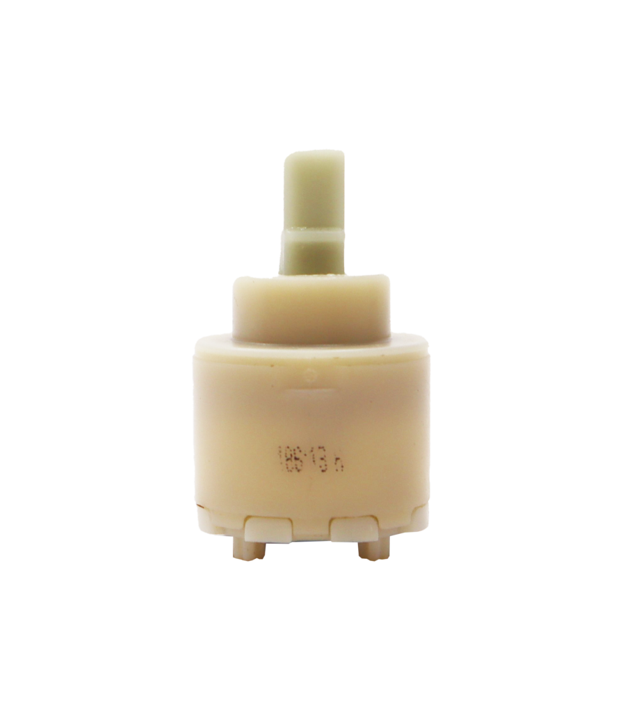 Tan plastic cartridge with square handle connection blue rubber seals.