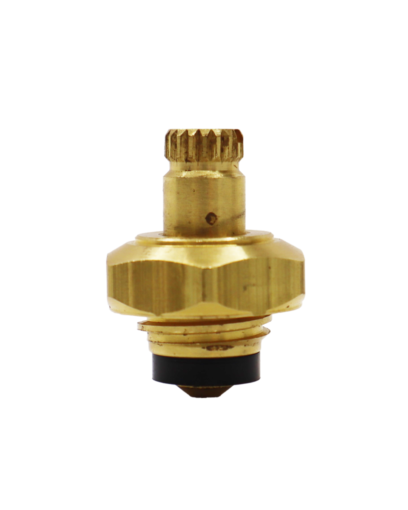 Short brass stem with black washer on the bottom for proper seal.