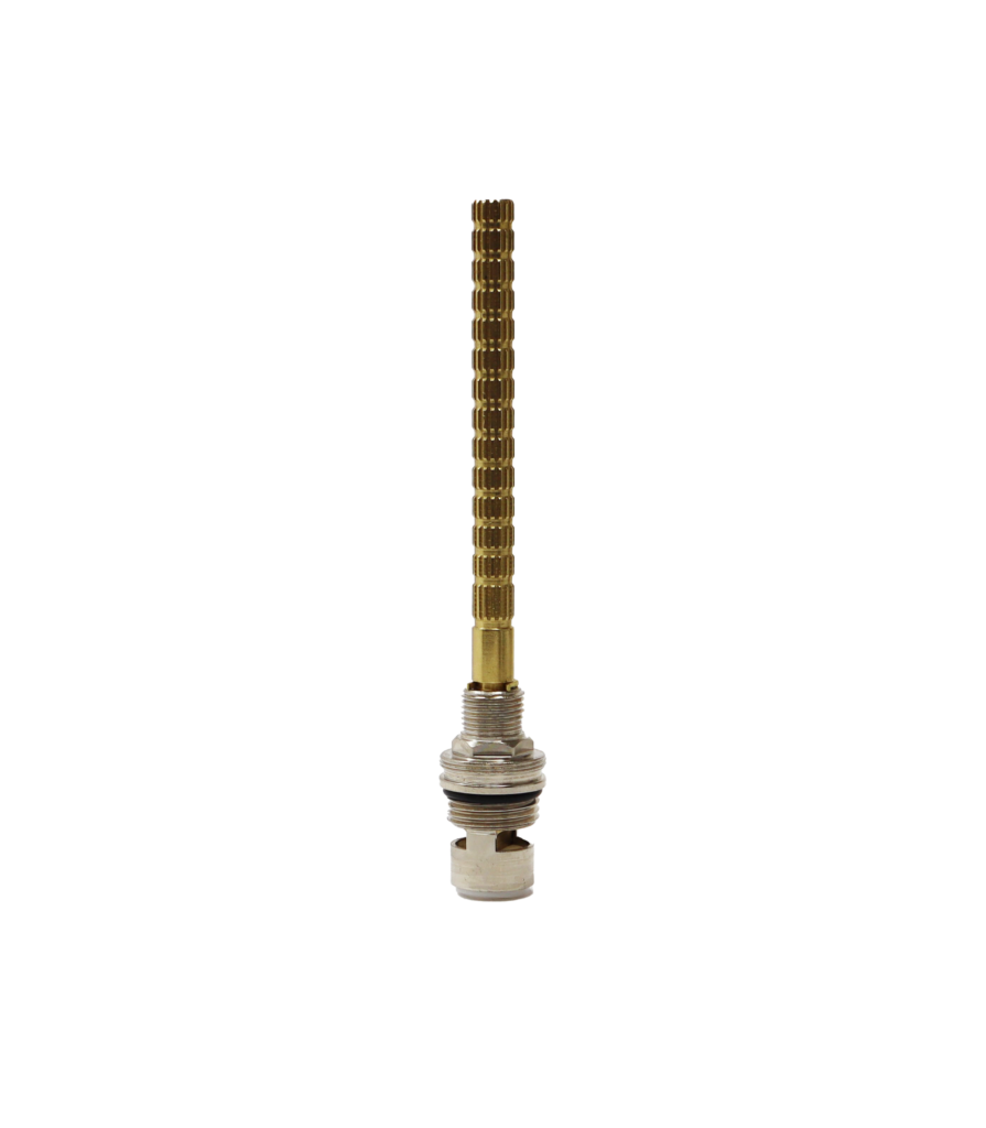 Polshied brass cartridge with long brass stem and white ceramic discs.