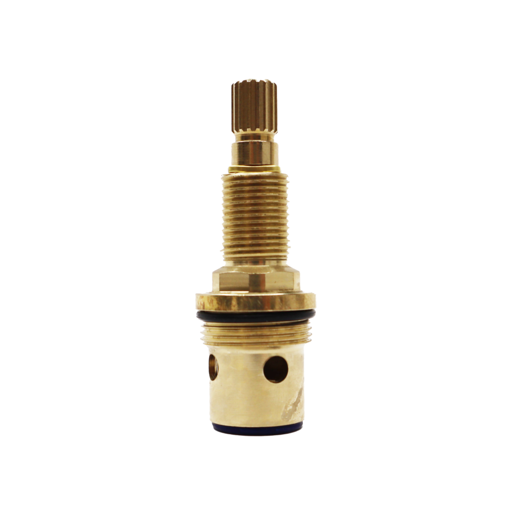 Bright brass cartridge with black rubber o-ring and rubber washer.