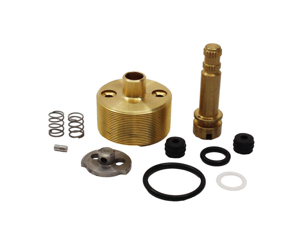Brass bonnet and stem with black rubber washers and o-rings with stainless steel springs.