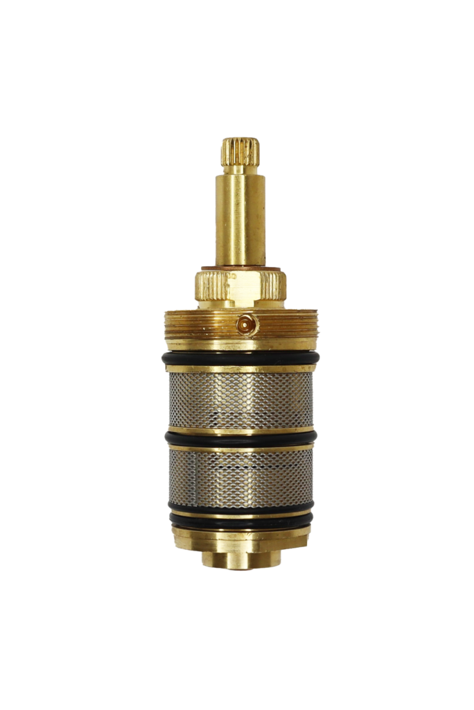 Bright brass cartridge with black rubber o-rings stainless sides and copper thermo.