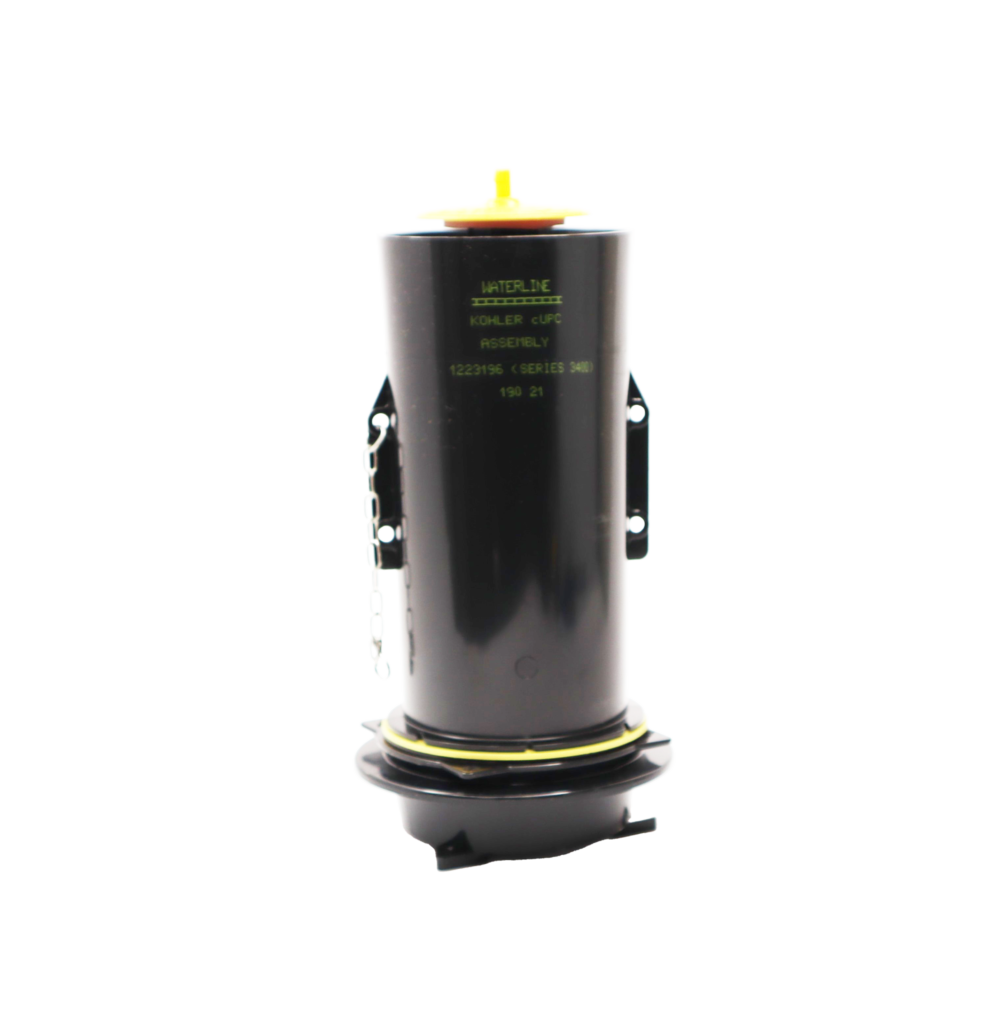 Black plastic body with bright yellow cap and black rubber seals.