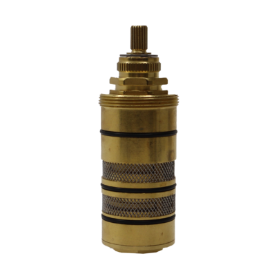 Bright brass cartridge with stainless screens black rubber o-rings and copper thermo.