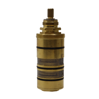 Bright brass cartridge with stainless screens black rubber o-rings and copper thermo.