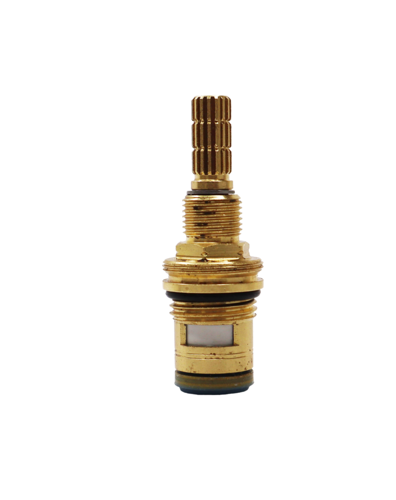 Brass cartridge with black rubber o-ring and blue washer.