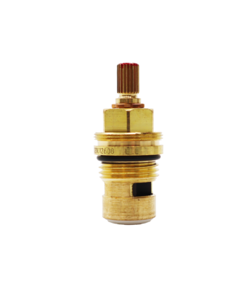 Bright brass body with black oring white ceramic discs and white bottom seal.