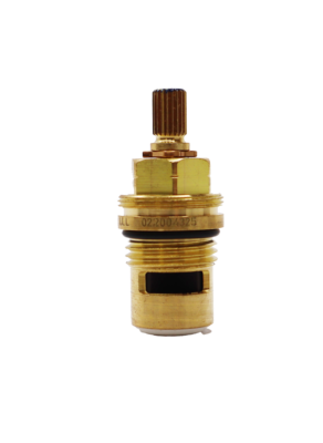 Bright brass body with black oring white ceramic discs and white bottom seal.