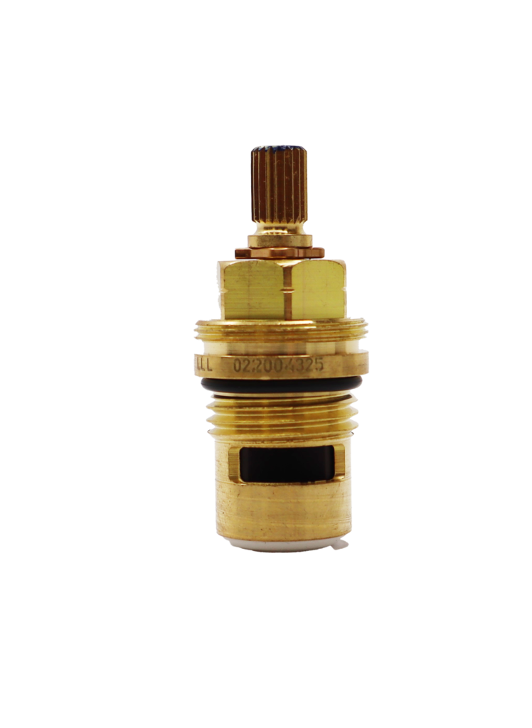 Bright brass body with black oring white ceramic discs and white bottom seal.