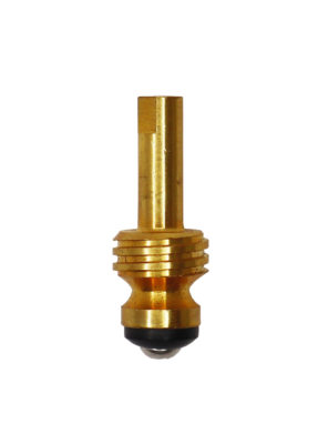 Bright brass stem with black rubber washer with stainless screw.