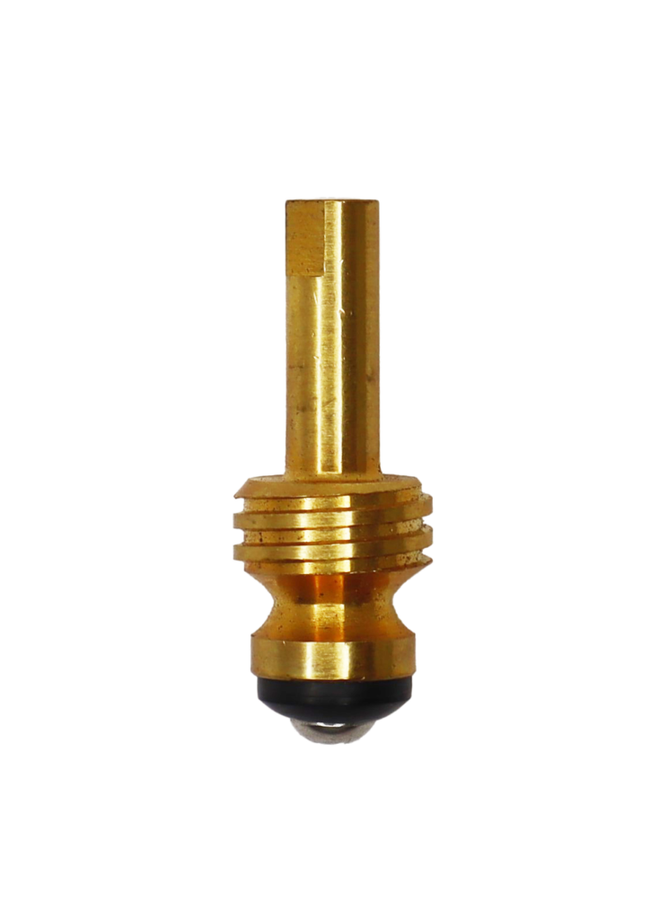 Bright brass stem with black rubber washer with stainless screw.