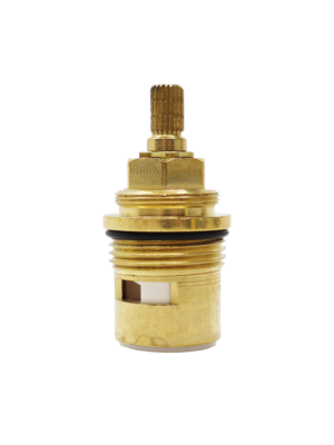 Bright brass cartridge with black oring white ceramic discs and white bottom seal.