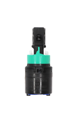 Full front view of the green and black 25 mm cartridge.