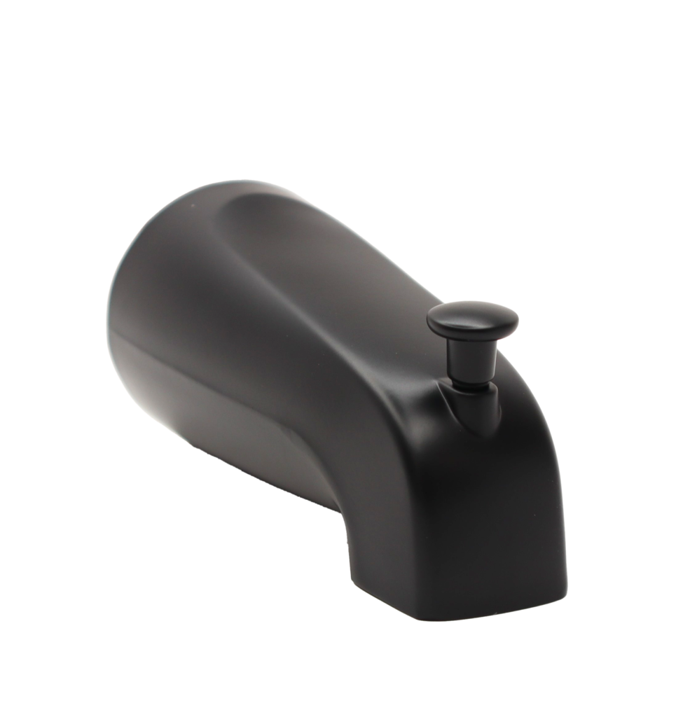 Matte black spout with pull up diverter.