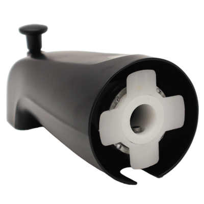 Matte black slip on tub diverter spout.