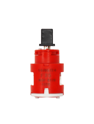 Red plastic cartridge with black plastic handle adapter metal stem with red rubber seal.