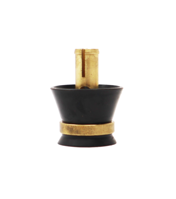 Bright brass stem with blakc rubber seal and washer with stainless screw.