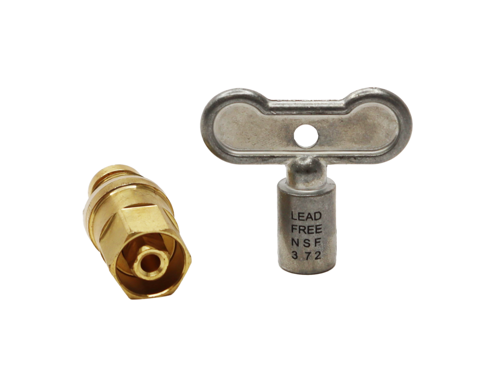Bright brass stem unit with grey die cast lever handle.