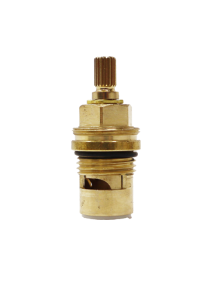 Bright brass cartridge with black o-ring and white bottom washer.