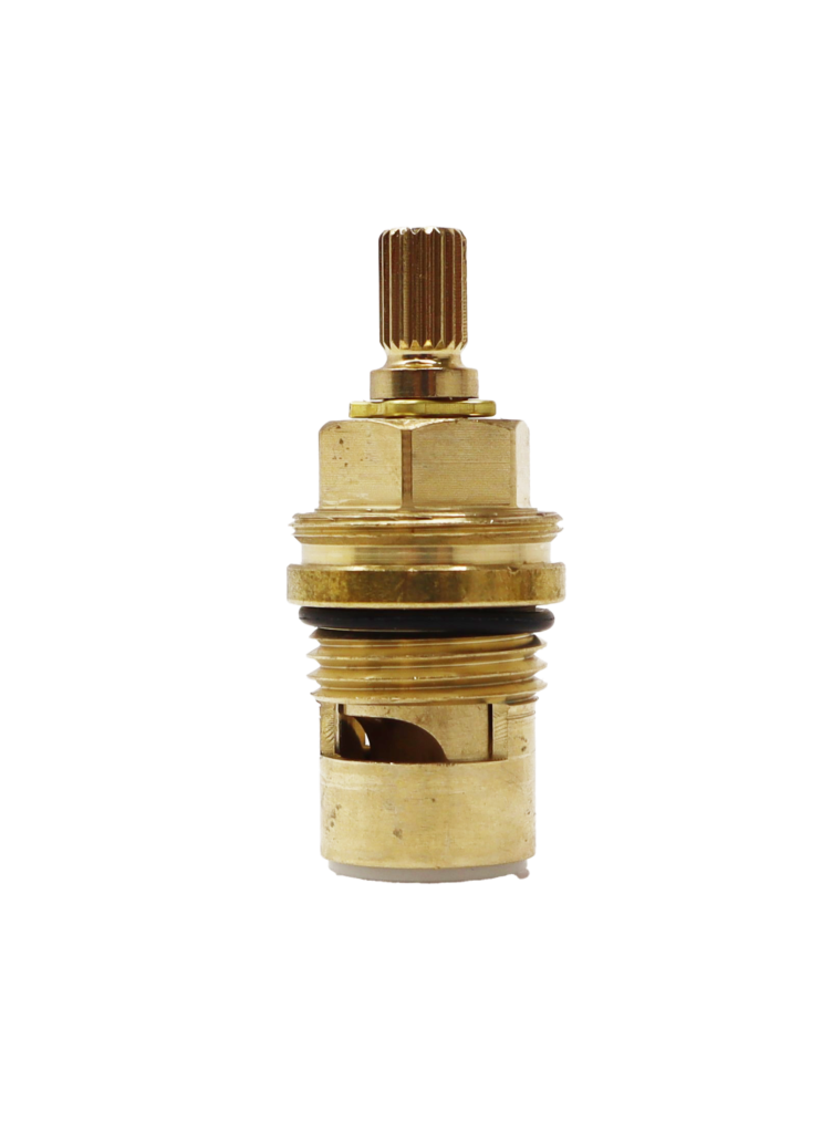 Bright brass cartridge with black o-ring and white bottom washer.