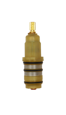 Tan plastic cartridge with brass & copper stem with black orings and stainless screens.