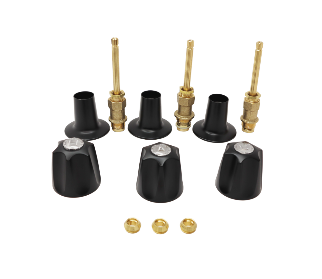 Complete rebuild kit with matte black trim finish and brass internal part.