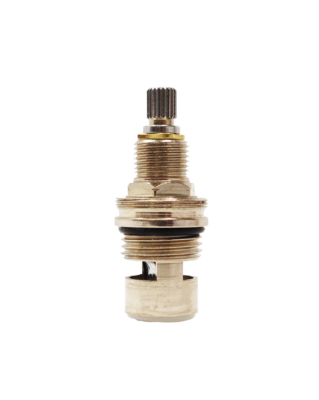 Polished chrome cartridge with brass clip black rubber o-ring and rubber bottom seal.