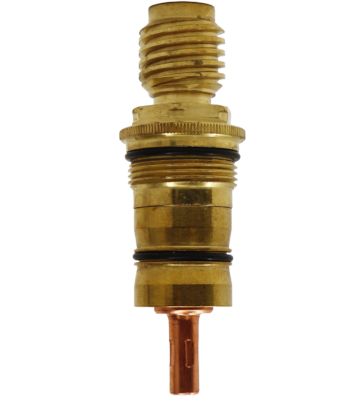 Bright brass cartridge with black rubber o-rings and copper thermo.