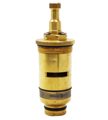 Bright brass cartridge with stainless steel screen black rubber o-rings and copper thermo.