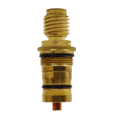 Bright brass cartridge with black rubber o-rings and copper thermo.