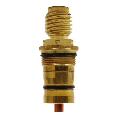 Bright brass cartridge with black rubber o-rings and copper thermo.