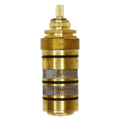 Bright brass cartridge with stainless screens black rubber o-rings and a copper thermo.