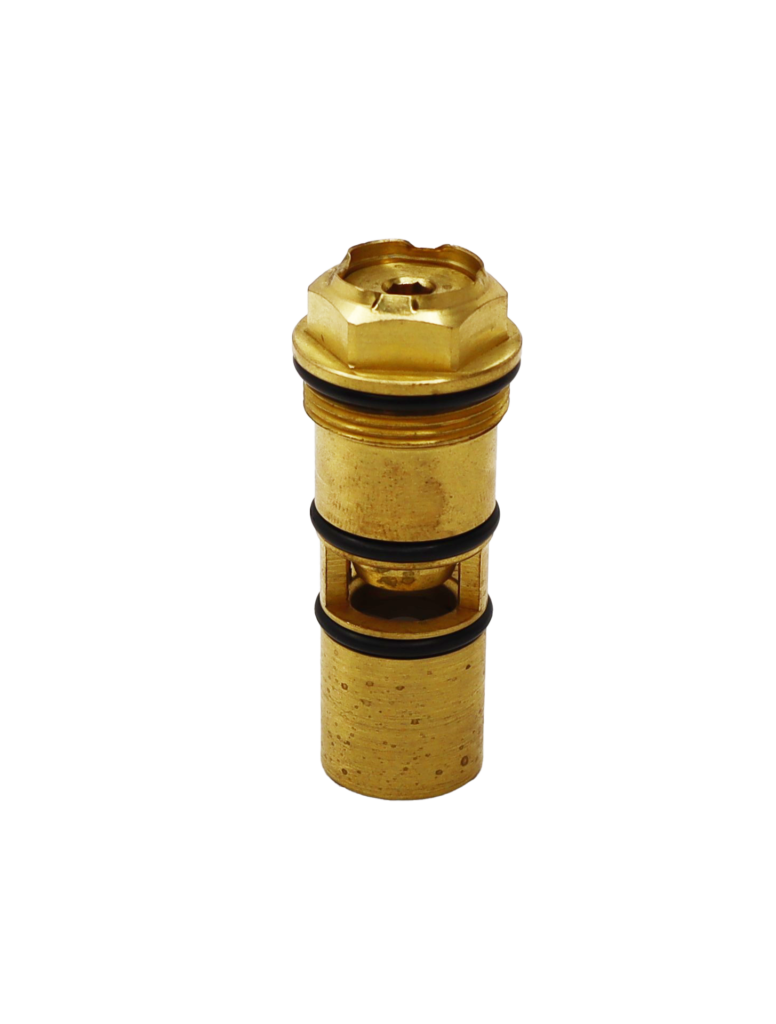 Bright brass stop with black rubber o-rings.