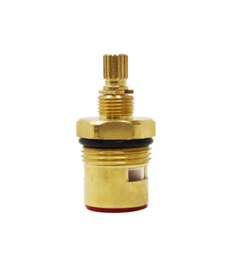Bright brass cartridge with black oring and white ceramic discs.