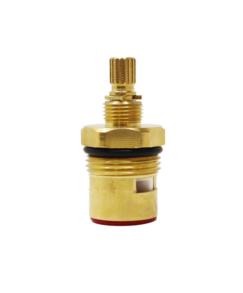 Bright brass cartridge with black oring and white ceramic discs.