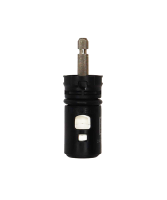 Black plastic cartridge with stainless square stem white ceramic discs and rubber seal.