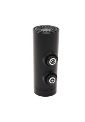 Matte black sprayhead with black control buttons.