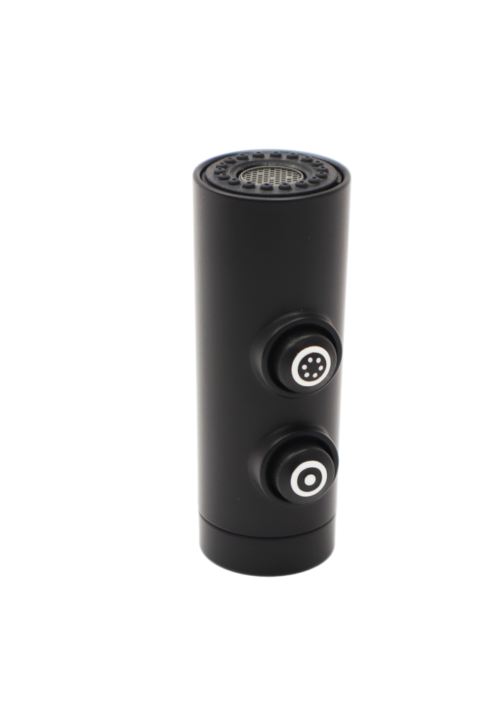 Matte black sprayhead with black control buttons.
