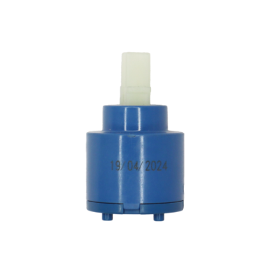 Blue plastic cartridge with white square handle connection and blue rubber seal.
