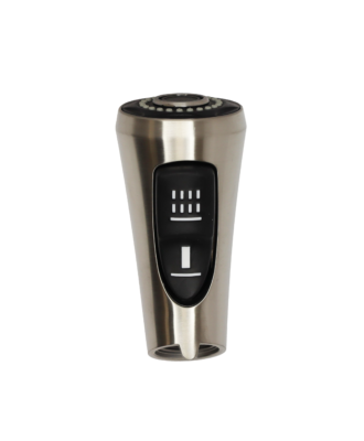 Vibrant stainless steel spray head with black rubber dual function button sieth stainless aerator.