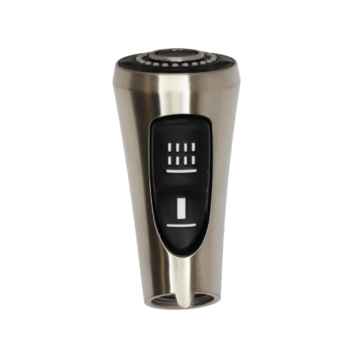 Vibrant stainless steel spray head with black rubber dual function button sieth stainless aerator.