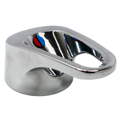 Polished chrome loop handle with blue and red index button