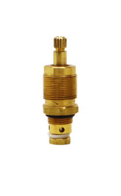 Brass stem unit with white plastic ring black rubber o-ring and rubber washer.