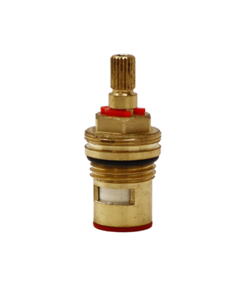 Brass ceramic cartridge with red index ring and red gasket on the bottom.