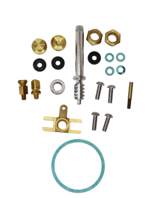 Polished chrome stem bright brass nuts and screws blue gaskets and stainless screws.