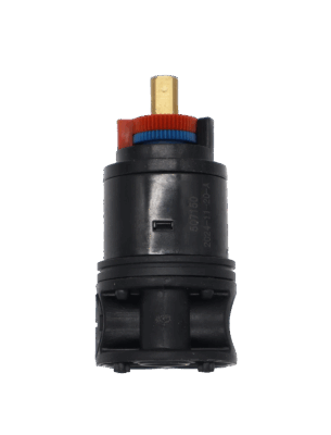 Black cartridge with brass stem read and blue limit stop and black rings for proper seal.